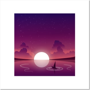 Sunset Paper boat at Dawn I Landscape Posters and Art